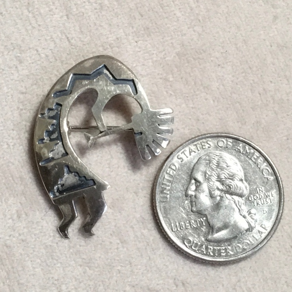 Kokopelli SS 925 Navajo Brooch Pendant 1.3” X 1”